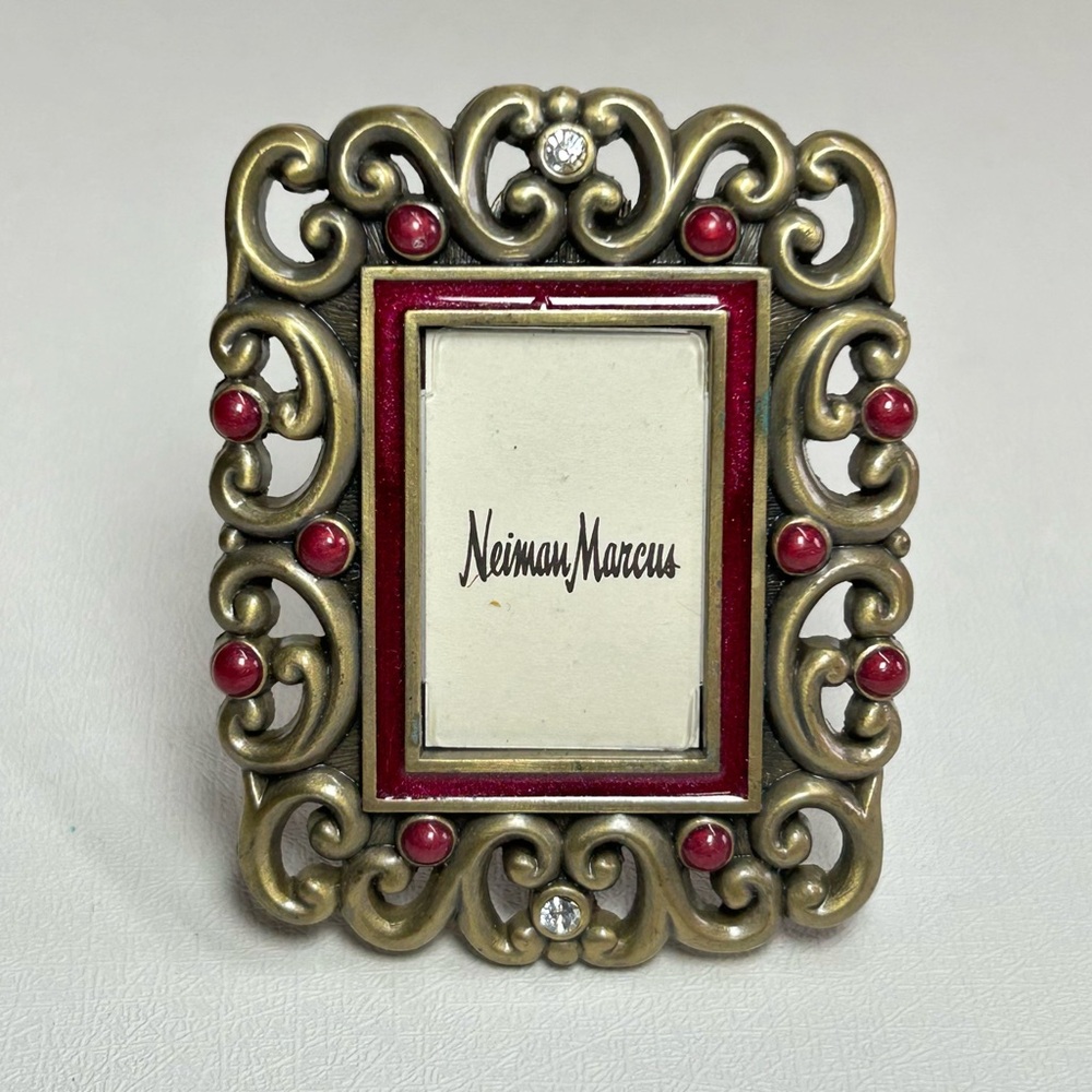 Jay Strongwater Vintage Mini Picture Frame Neiman Marcus Antique Gold Red Enamel
